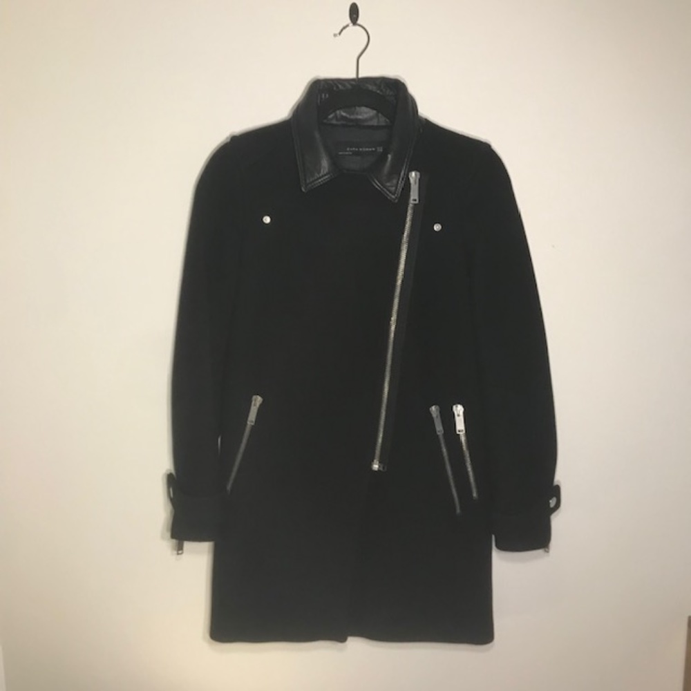 Zara Leather Collar & Zip Coat